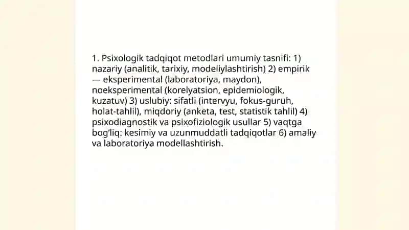 Psixologiya va muhandislik psixologiyasi fanlari metodlarining klassifikatsiyasi 3