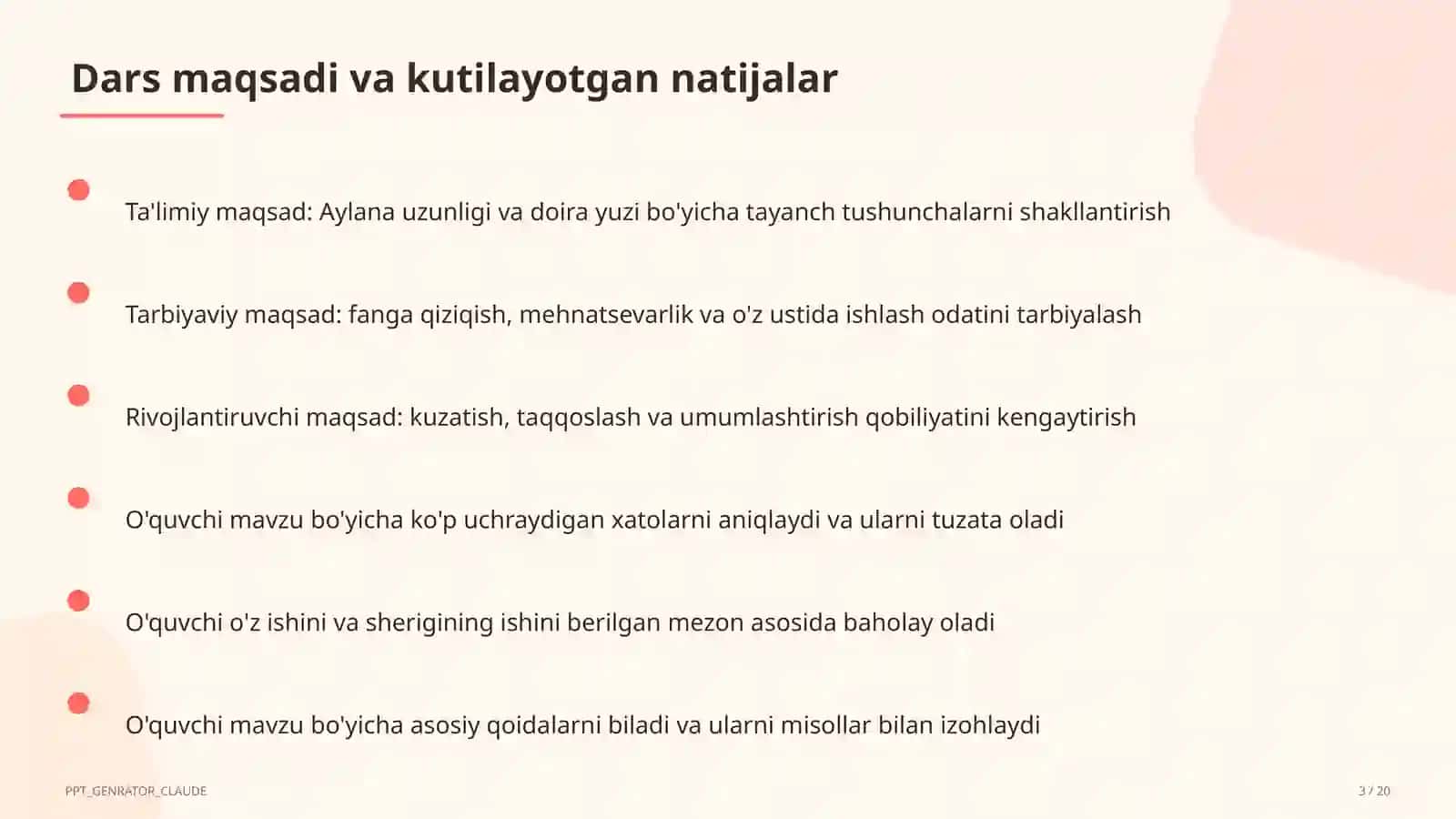 Aylana uzunligi va doira yuzi (9-sinf) 3