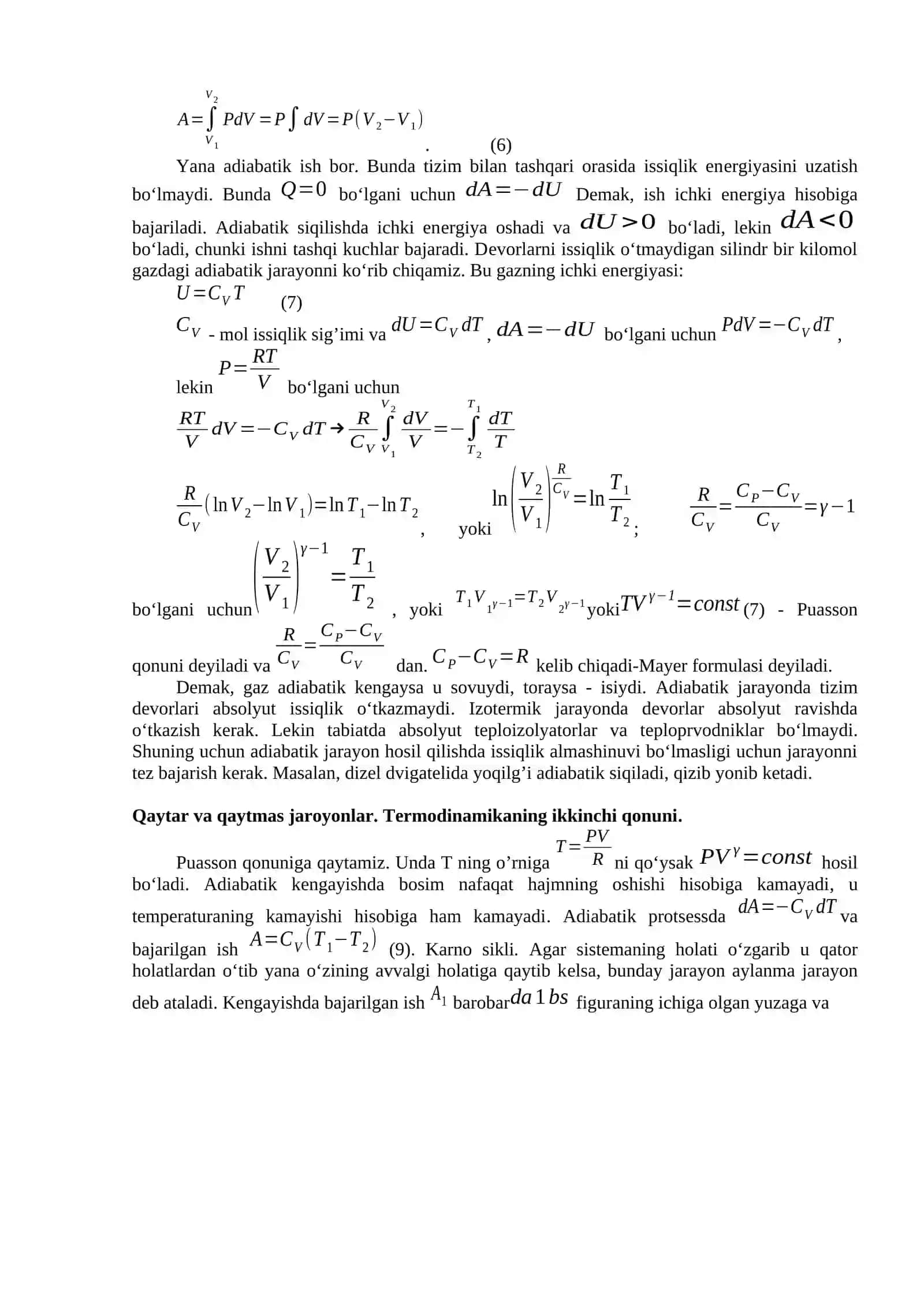 Termodinamika qonunlari. Real gazlar. Kapillyarlik hodisasi 3
