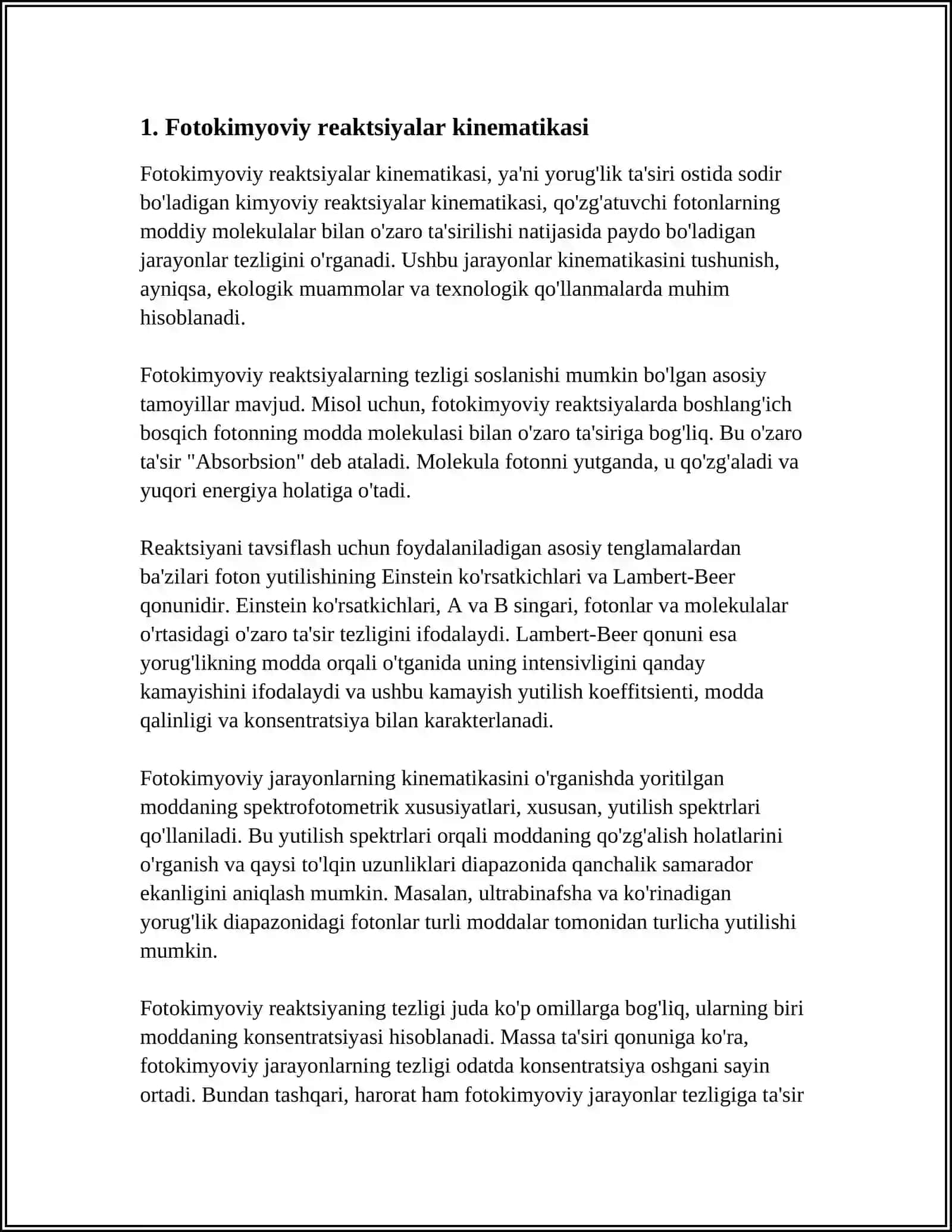 FOTOKIMYOVIY REAKSIYALAR.FOTOKIMYOVIY EKVIVALENTLAR QONUNI 3