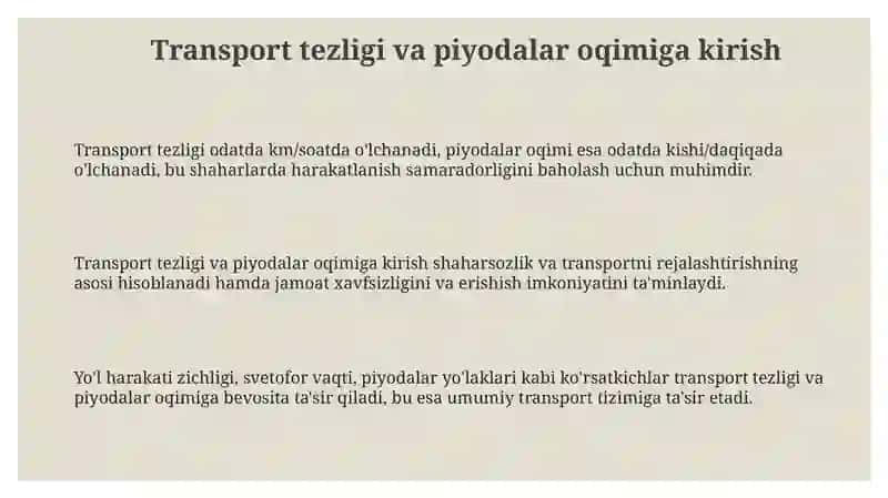 Transport va piyodalar oqimining tezligi 3