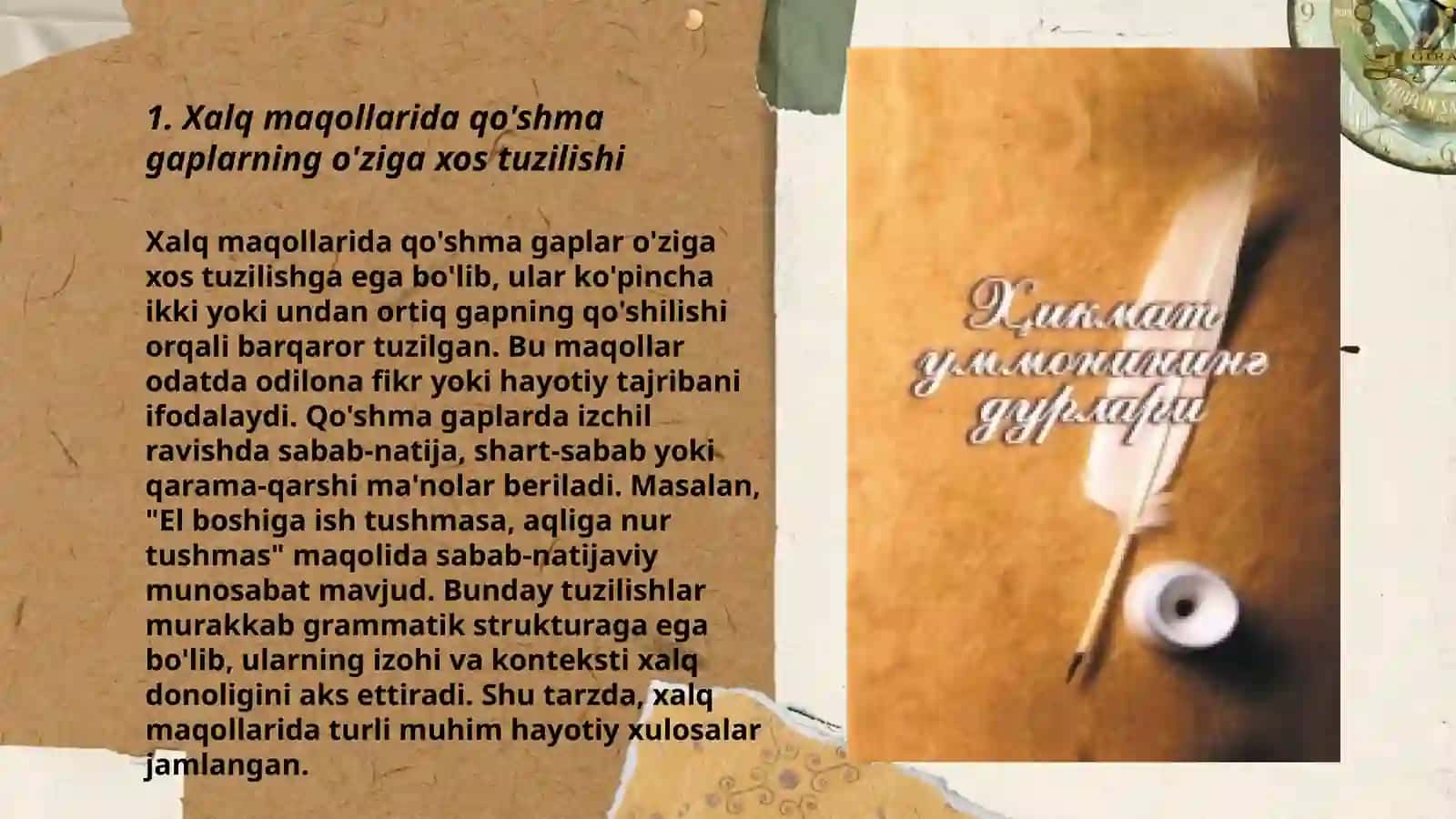 Xalq maqollarida mutanosib tarkibli qo'shma gaplar 3