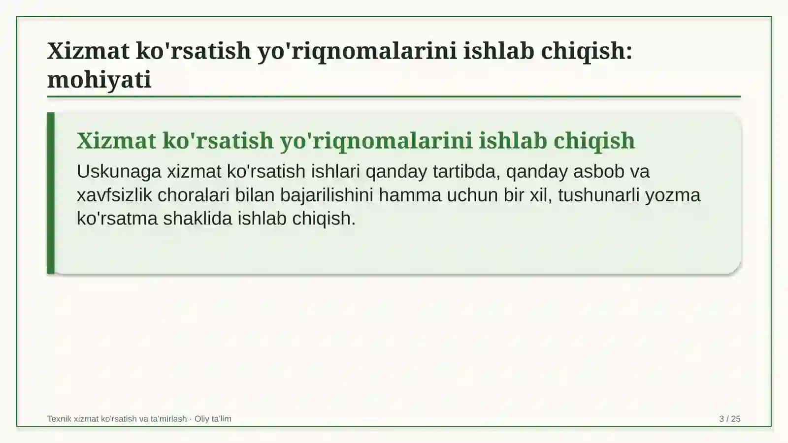 gaz qazib olishda texnik xizmat ko'rsatish yo'riqnomalarini ishlab chiqish 8583 3