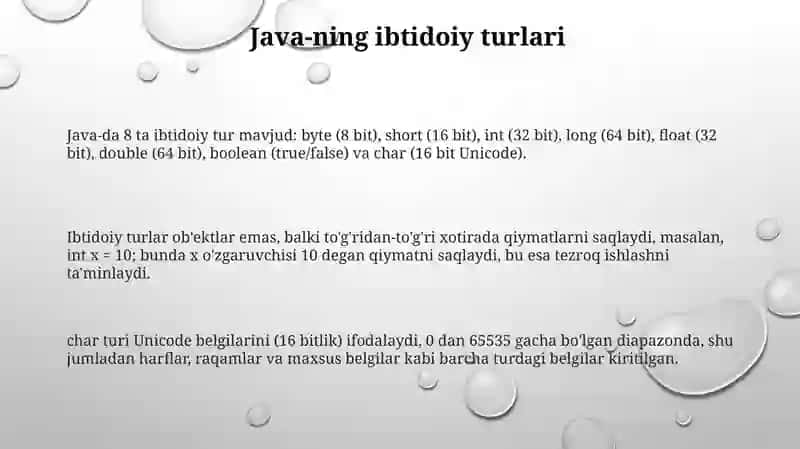 Java-ning ibtidoiy turlari va operatorlar 3