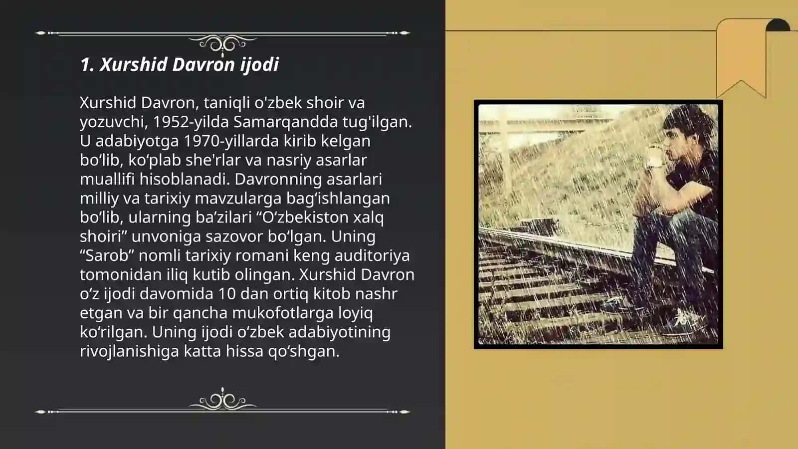 Xurshid Davron "Men koʻksingga boshimni qoʻydim" 3