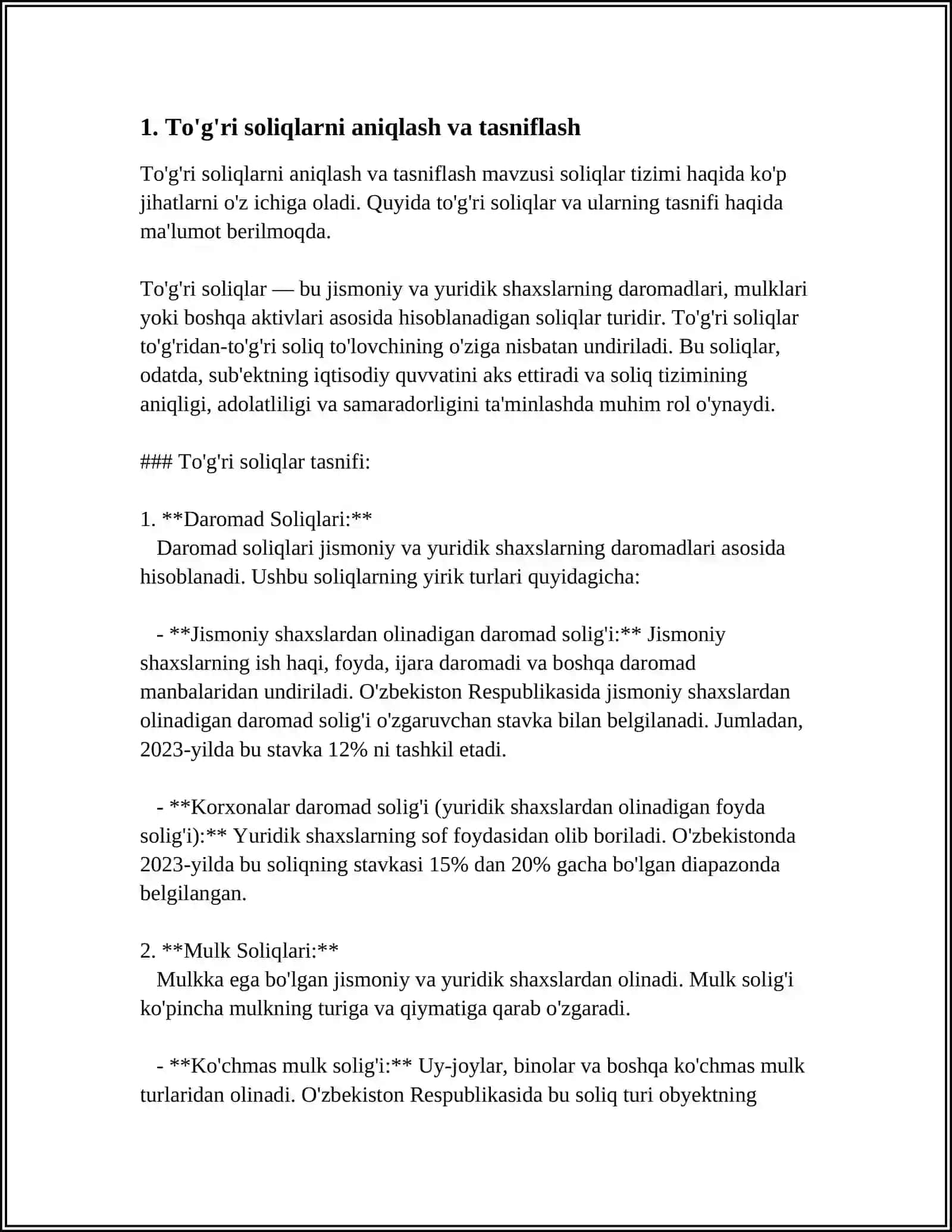 DAVLAT BYUDJETI DAROMADLAR TARKIBIDA TO'G'RI SOLIQLARNI ULUSHINI OSHIRISH MASALALARI 3