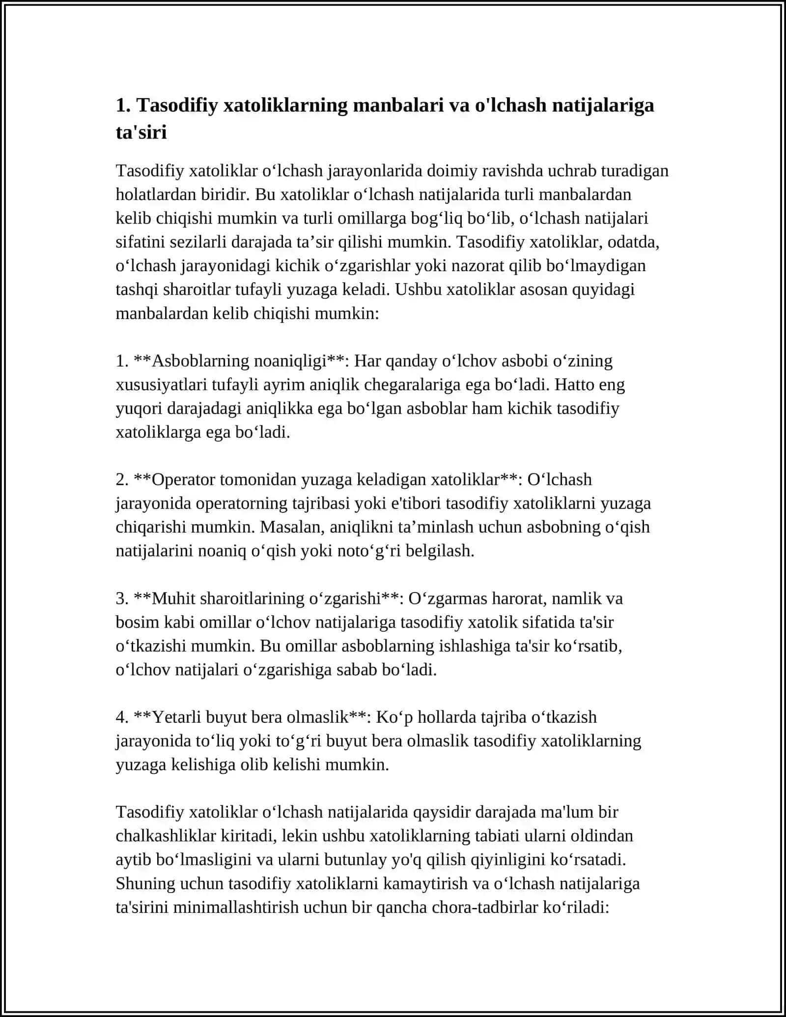 TASODIFIY XATOLIKLAR. O'LCHASH NATIJALARI TAQSIMLANISHINI SIFAT JIHATIDAN BAXOLASH 3
