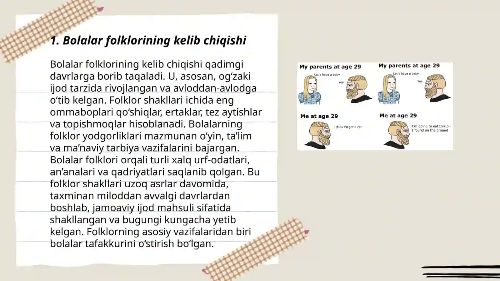 Bolalar folklori tabiati bõyicha test va blis sõrovnoma topshiriqlari tuzib kelish 3