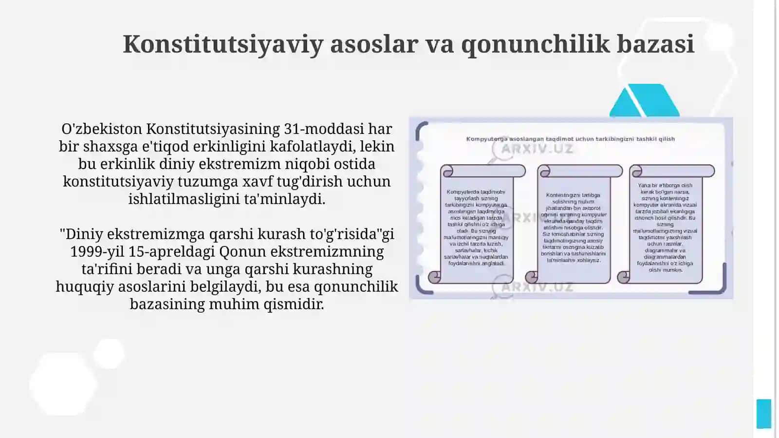 Oʻzbekiston Respublikasida diniy ekstrimizmga qarshi koʻrashishning huquqiy asoslari 3
