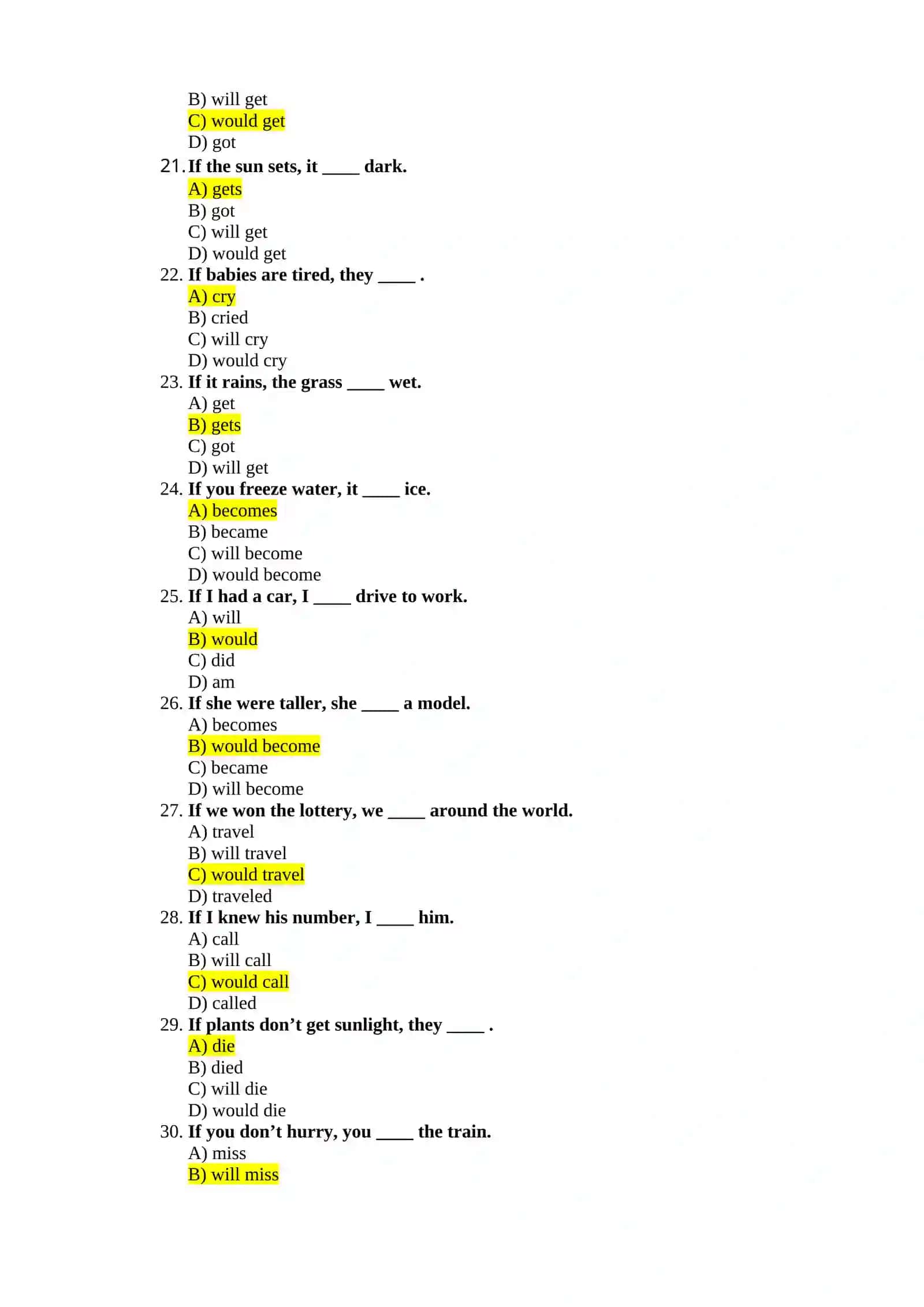 100 ta attetstatsiyaga tayyorlanish uchun Conditionals mavzusi yuzasidan tuzilgan testlar 3