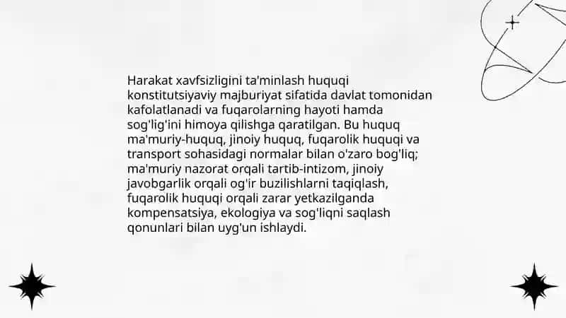 Harakat xavfsizligini ta'minlash huquqini boshqa tarmoq huquqlari bilan bog'liqligi 3