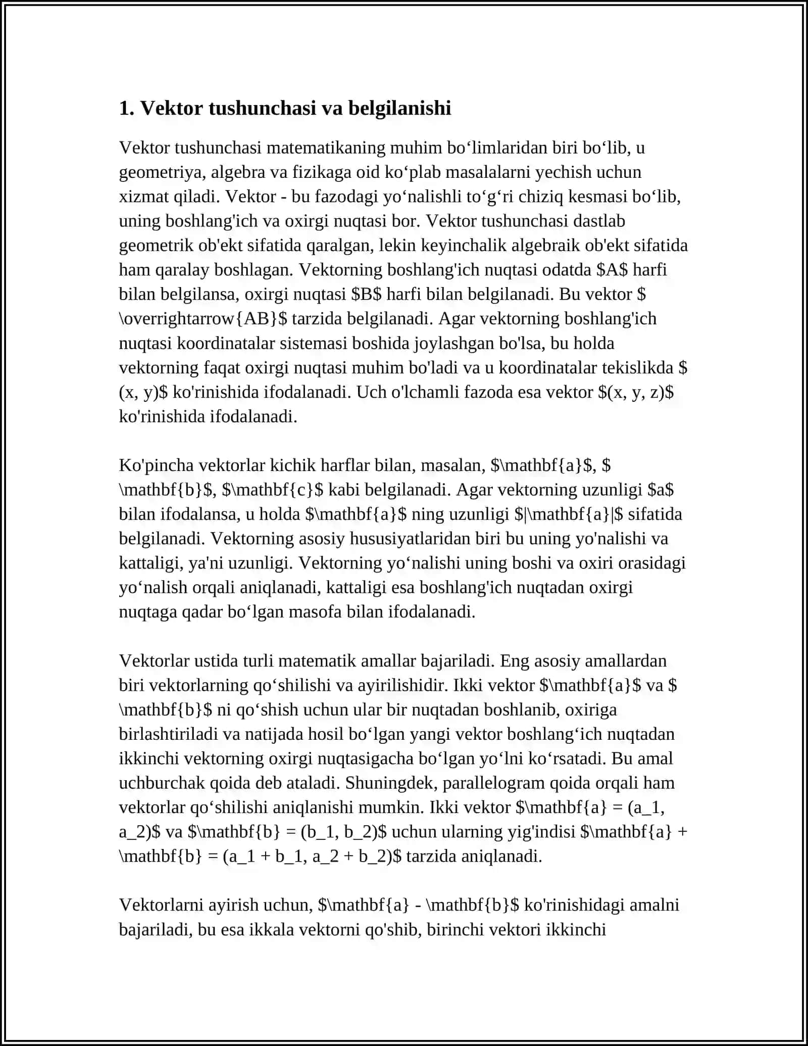 VEKTORLAR. VEKTORLAR USTIDA AMALLAR 3