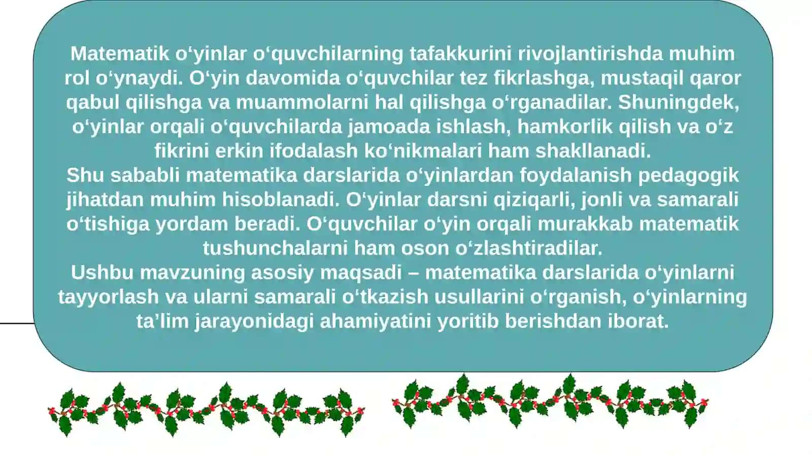 Matematikadan o‘yinlarni tayyorlash va o‘tkazish 3