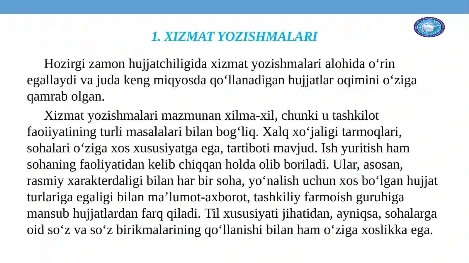 XIZMAT YOZISHMALARI. XATLAR. ULARNING RASMIYLASHTIRISH TARTIBI. SO‘ROV XATI. ILTIMOS XATI. JAVOB XATI. TASDIQ XATI. ESLATMA XATI 3