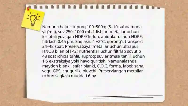 Tuproq va suvning ifloslanishida ion bogʻlanishli birikmalarni aniqlash 3