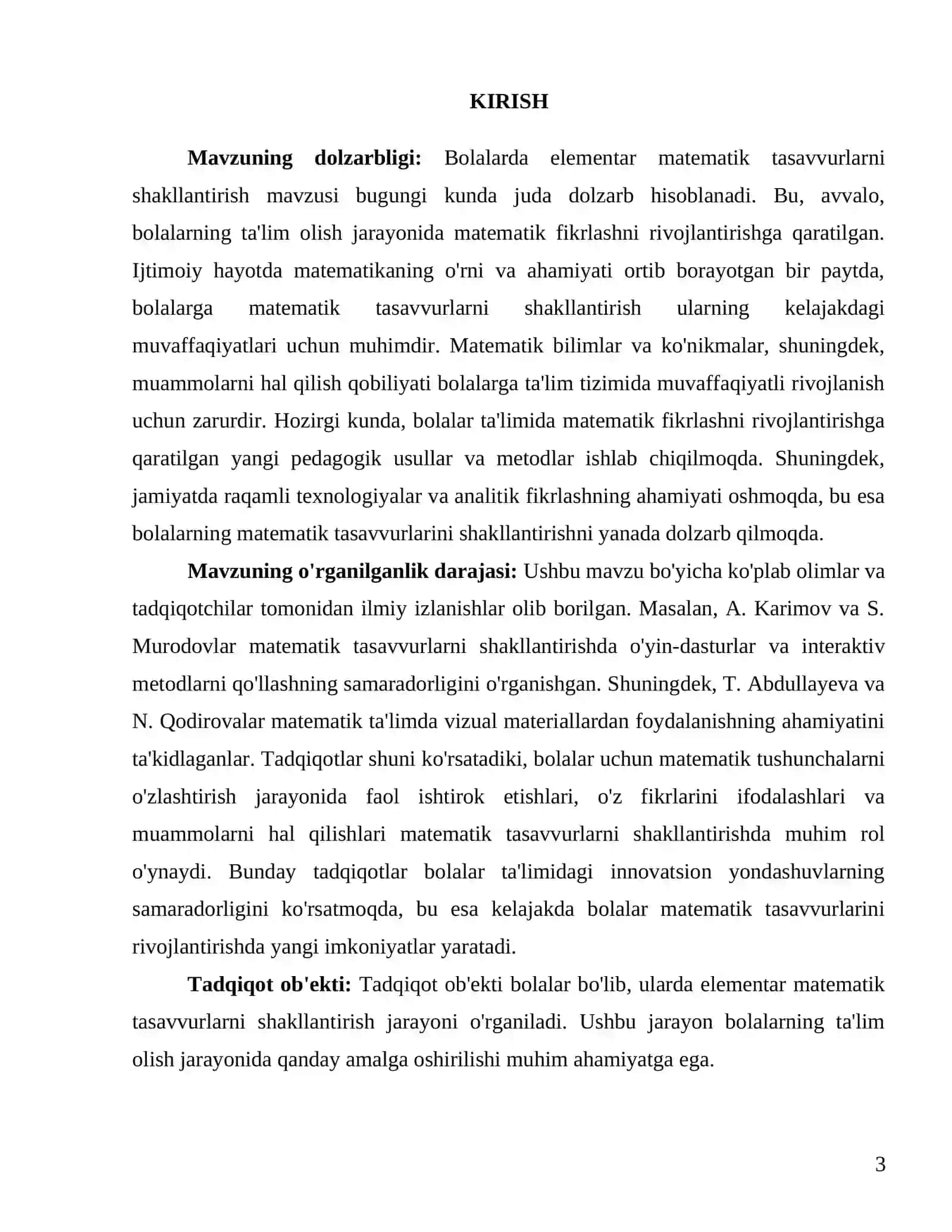 Bolalarda Elementar Matematik Tasavvurlarni Shakllantirish Fanidan Kurs Ishi 3