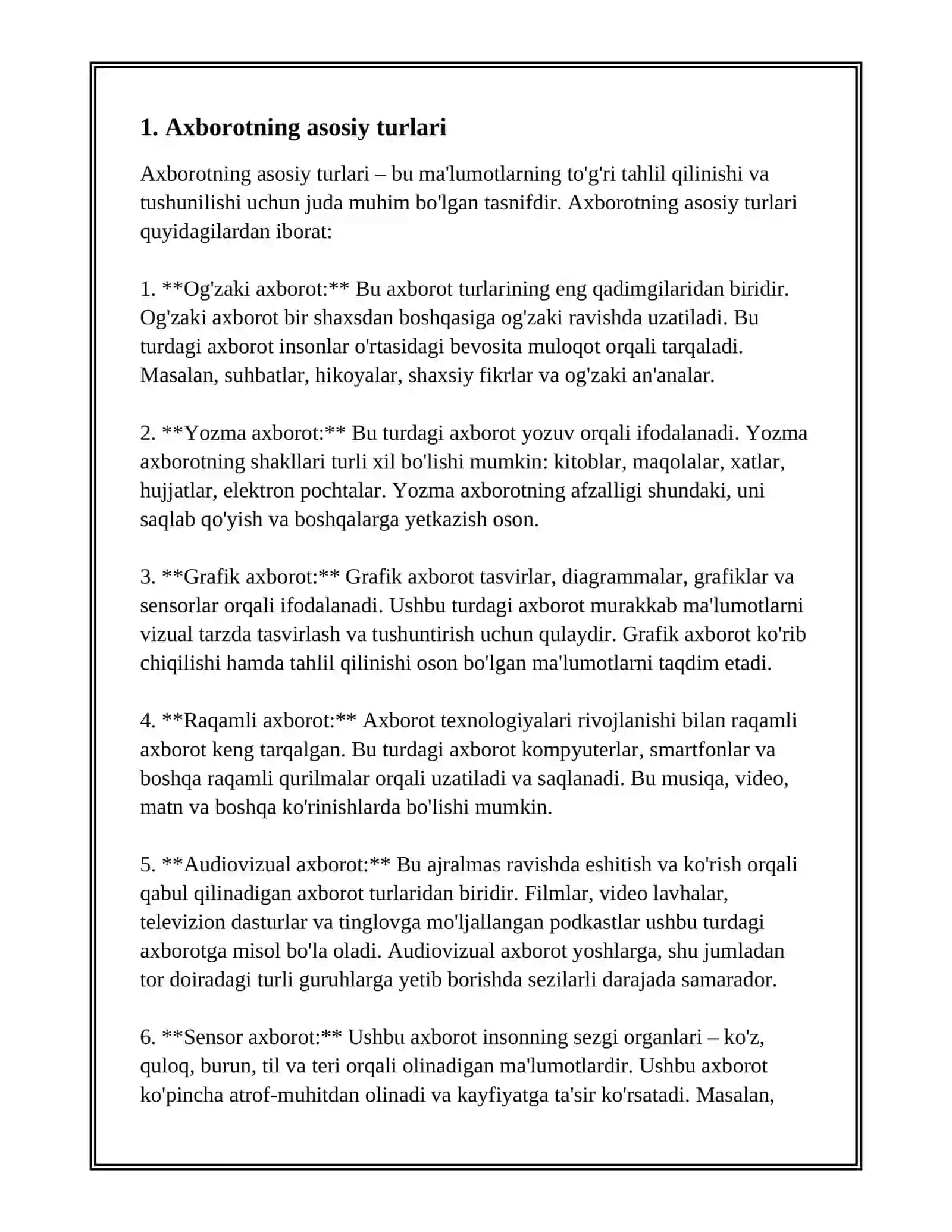 Axborot Turlari va Uning Manbalari 3