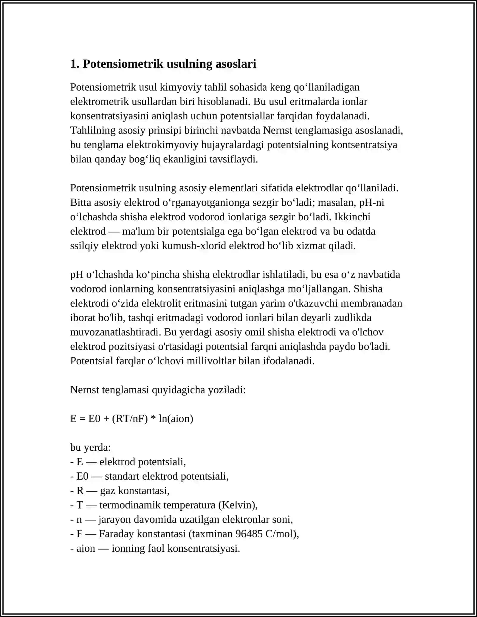 ICHIMLIK SUVI TARKIBIDAGI TEMIR(3) MIQDORIN POTENCIOMETRIK USULDA ANIQLASH 3