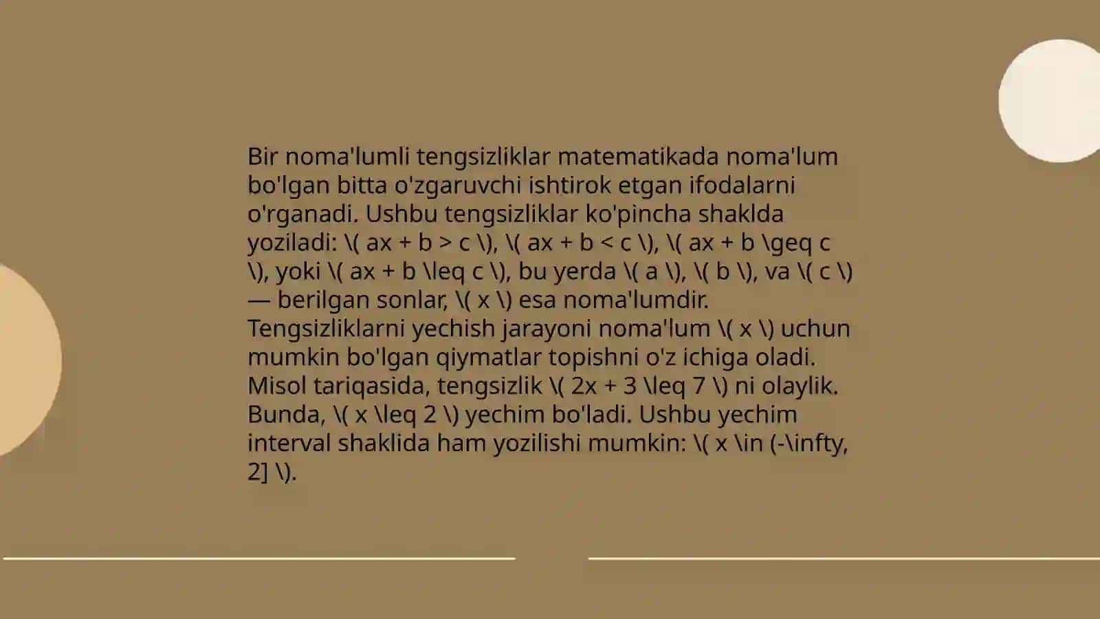 Bir nomalumli tengsizliklar matematikada 3