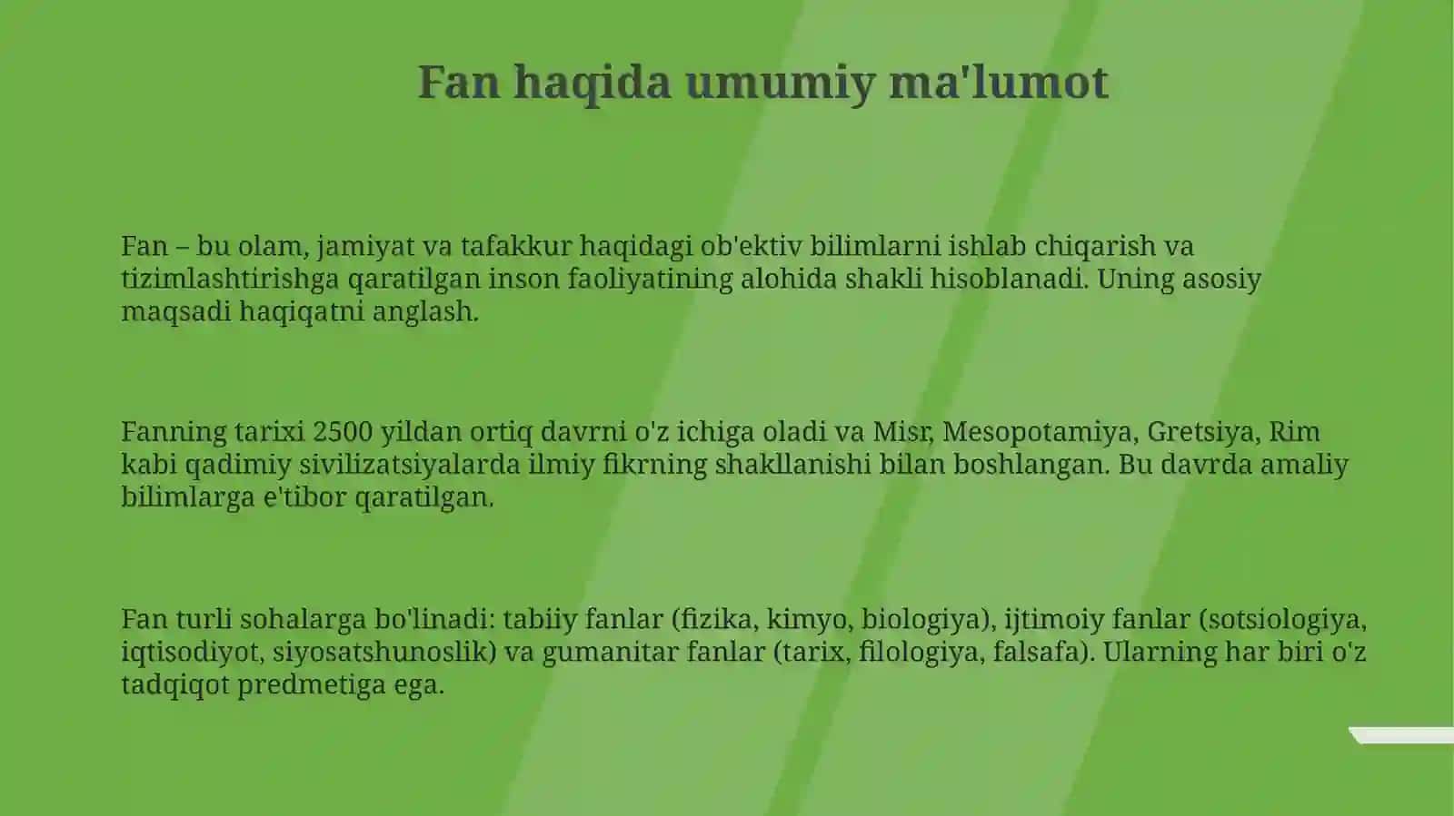 Fanning mazmuni, uning rivojlanishining davrlari haqida 3