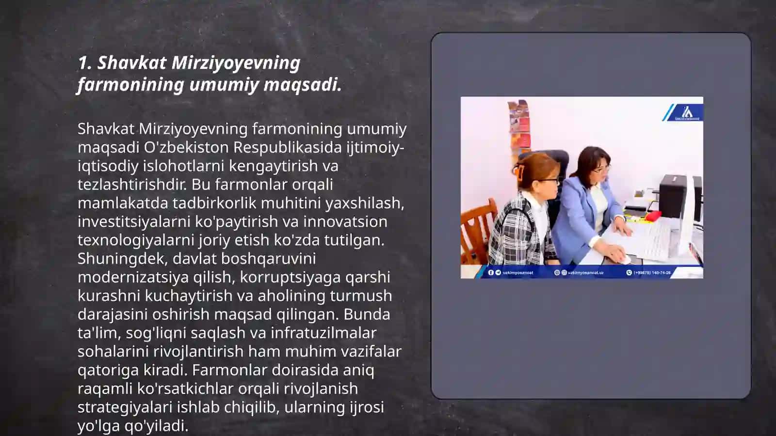 "O'zbek tilining davlat tili sifatidagi nufuzi va mavqeyini tubdan oshirish chora tadbirlari toʻgʻrisida"gi Farmoni 3