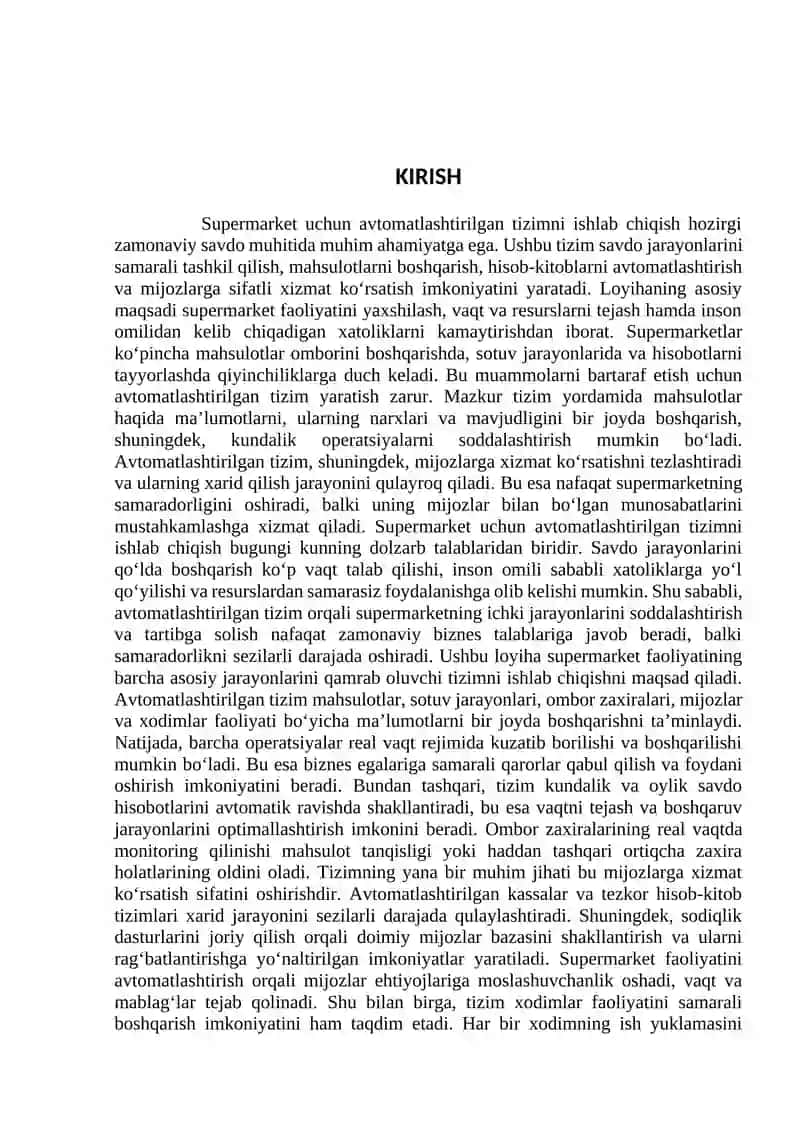 "Supermarket uchun ma’lumotlar bazasini va avtomatlashgan tizimni ishlab chiqish" 3