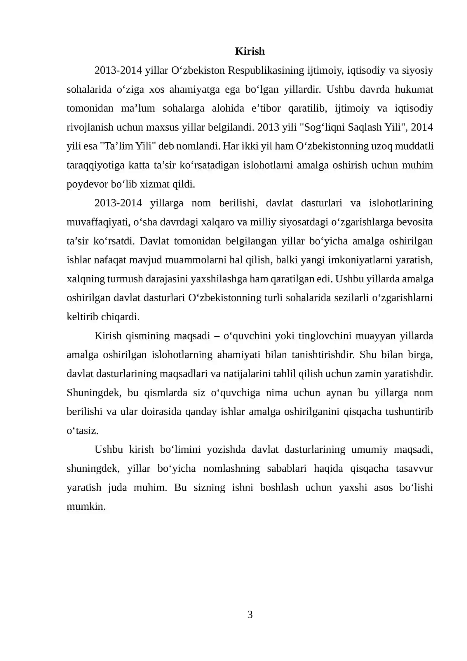 2013-2014 yillarga nom berilishi va davlat dasturlarida nomlangan yil bo‘yicha amalga oshirilgan ishlar 3