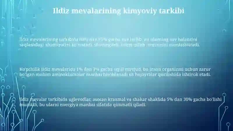 Ildizmevalilarning kimyoviy tarkibi va ozuqaviylik qimmati 3