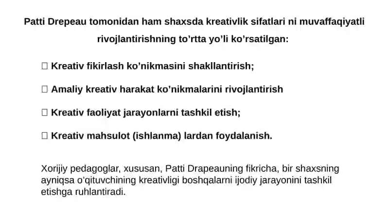 Pedagoglarda kreativlik sifatlarini rivojlantirish yo‘llari va shakllari 3