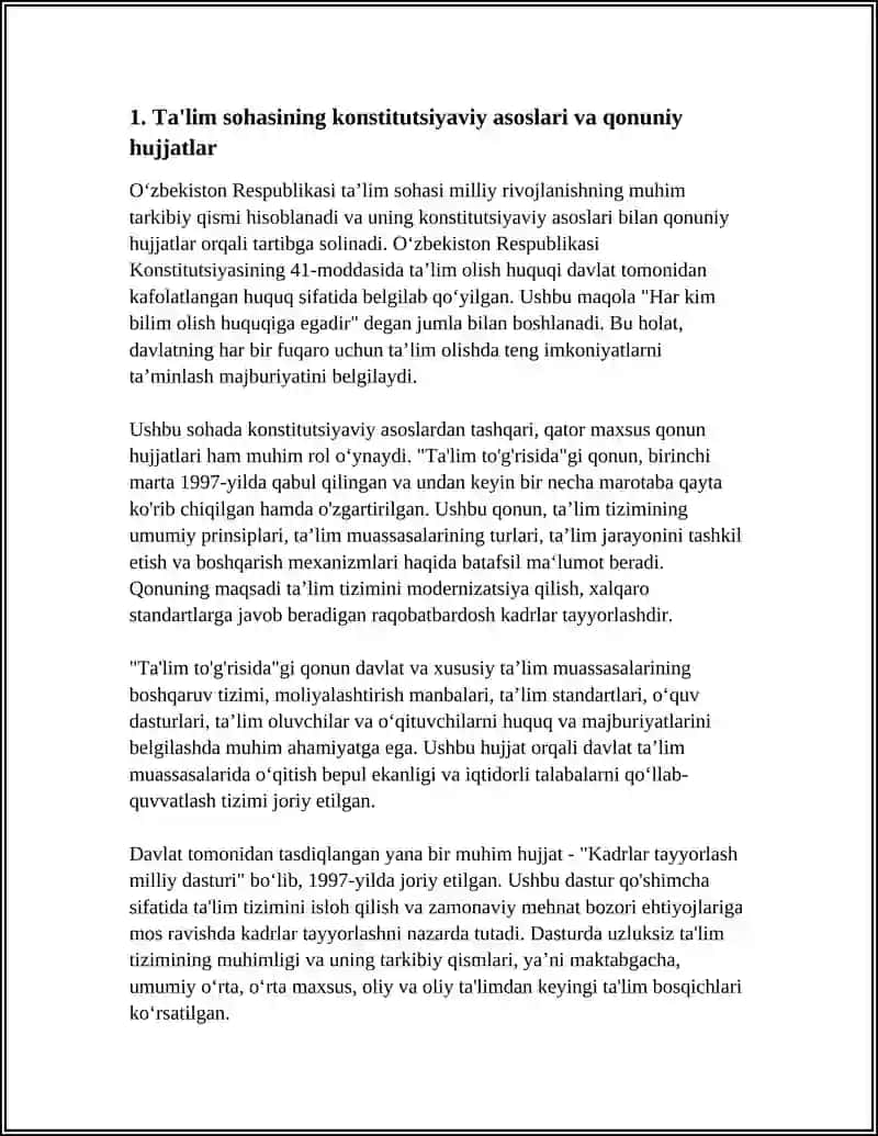 Oʻzbekiston Respublikasining Taʼlim Sohasidagi Qonun Hujjatlari 3