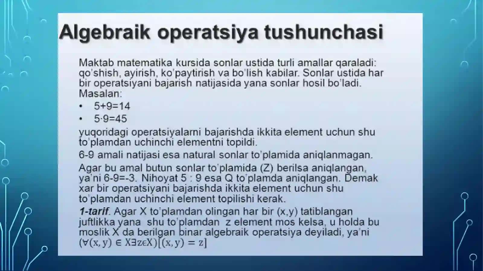 Binar algebraik operatsiyalar 3