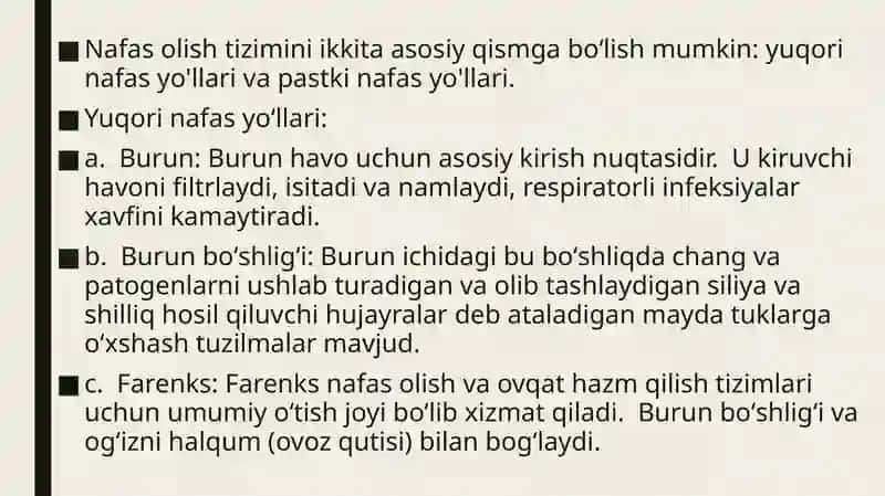 Nafas olish tizimi a’zolarining qiyosiy gistologik tavsifi. 3