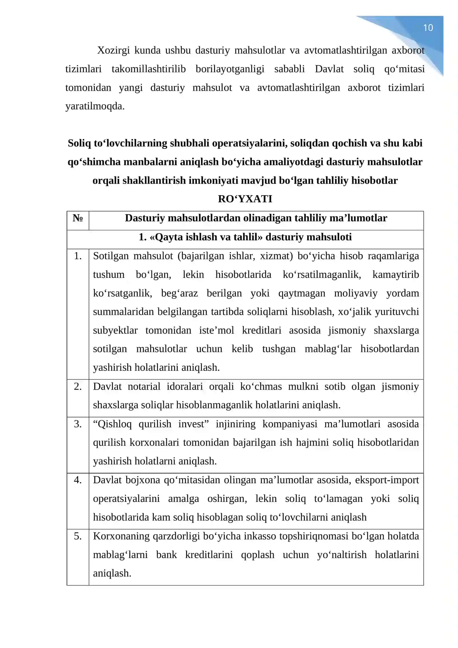 O‘zbekiston Respublikasi Soliq qo‘mitasi ma’lumotlarni ishlashning yagona kompyuter tizimida joriy qilingan axborot tizimlari 3