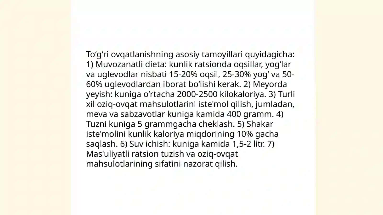 Toʻgʻri ovqatlanish ratsioni -sogʻlom hayot sari 3