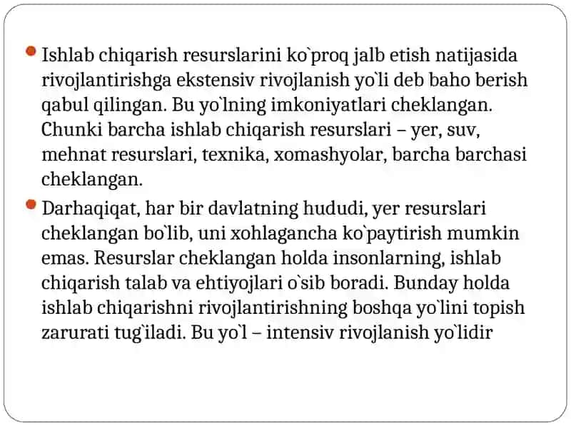 Qishloq xo`jaligining intensivlashtirish darajasi va iqtisodiy samaradorligini ifodalovchi ko`rsatkichlar 3