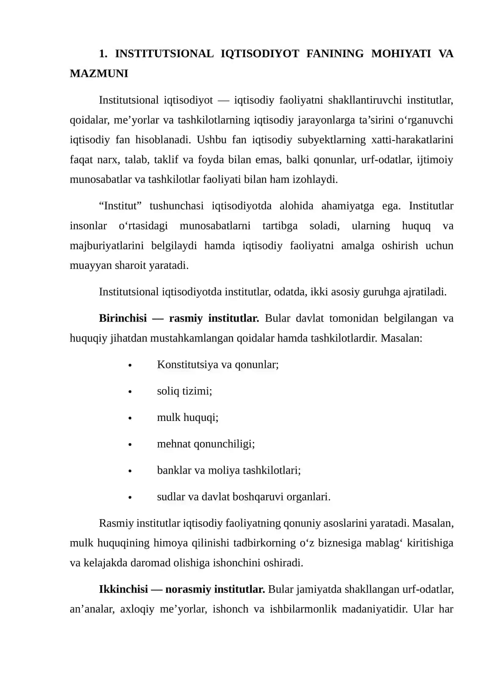 INSTITUTSIONAL IQTISOD FANIGA KIRISH. FANNING MOHIYATI, TARKIBI, SABABLARI VA OQIBATLARI 3