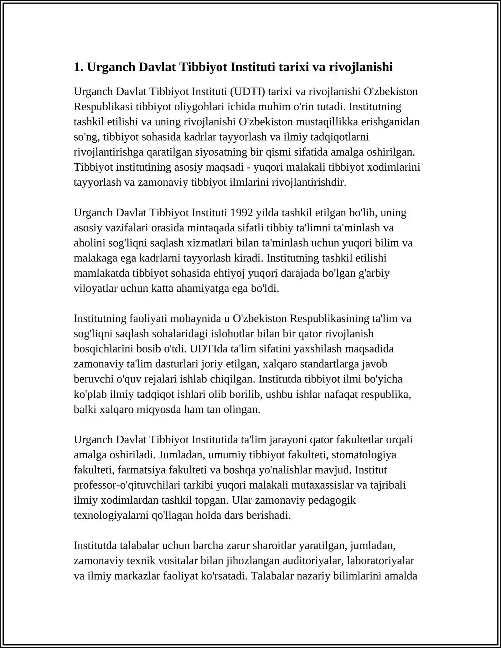URGANCH DAVLAT TIBBIYOT INSTITUTI MUSTAQIL ISH 3