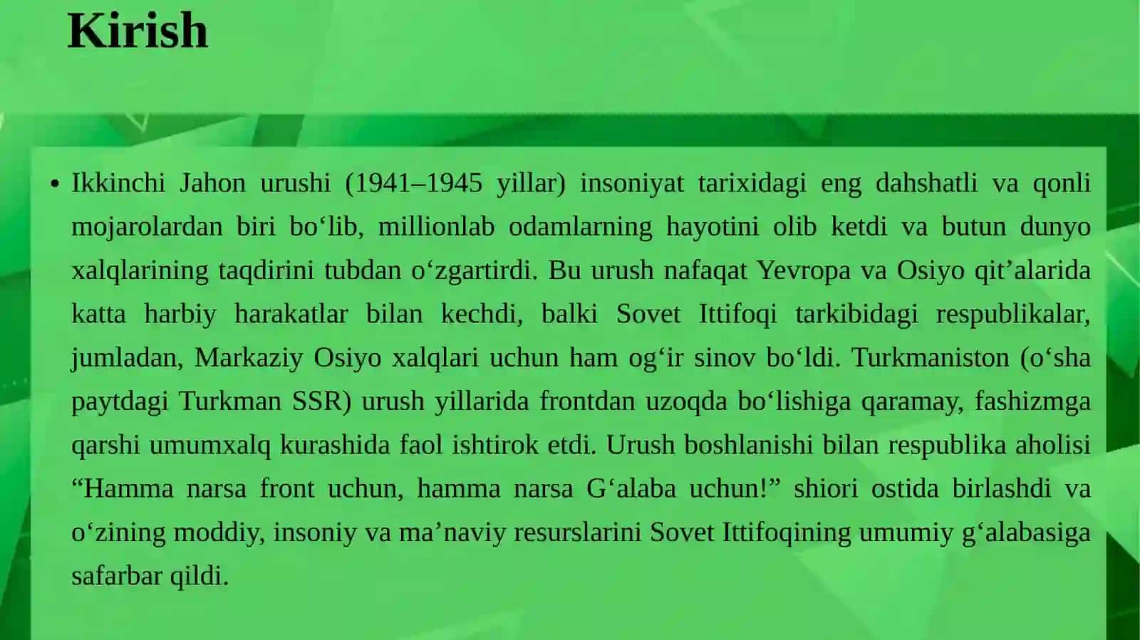 Turkmaniston Ikkinchi jahon urushi yillarida 3
