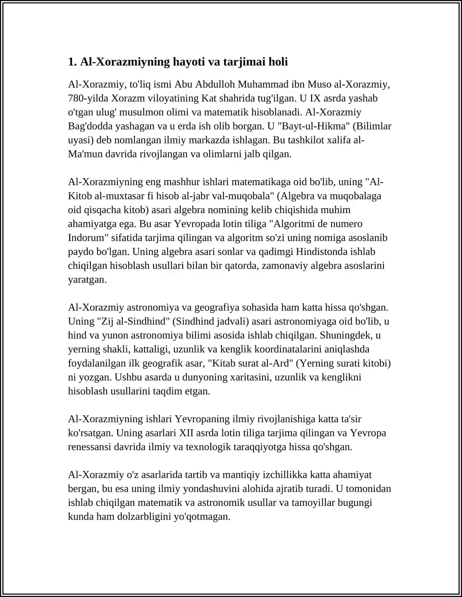 MUSTAQIL ISH Mavzu: AL XORAZMIY HAYOTI IJODI 3