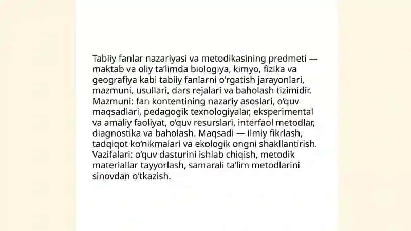 Tabiiy fanlar nazariyasi va metodikasi fani predmeti 3