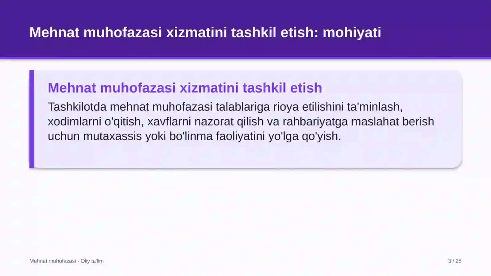 oshxonalarda mehnat muhofazasi xizmatini tashkil etish 8482 3