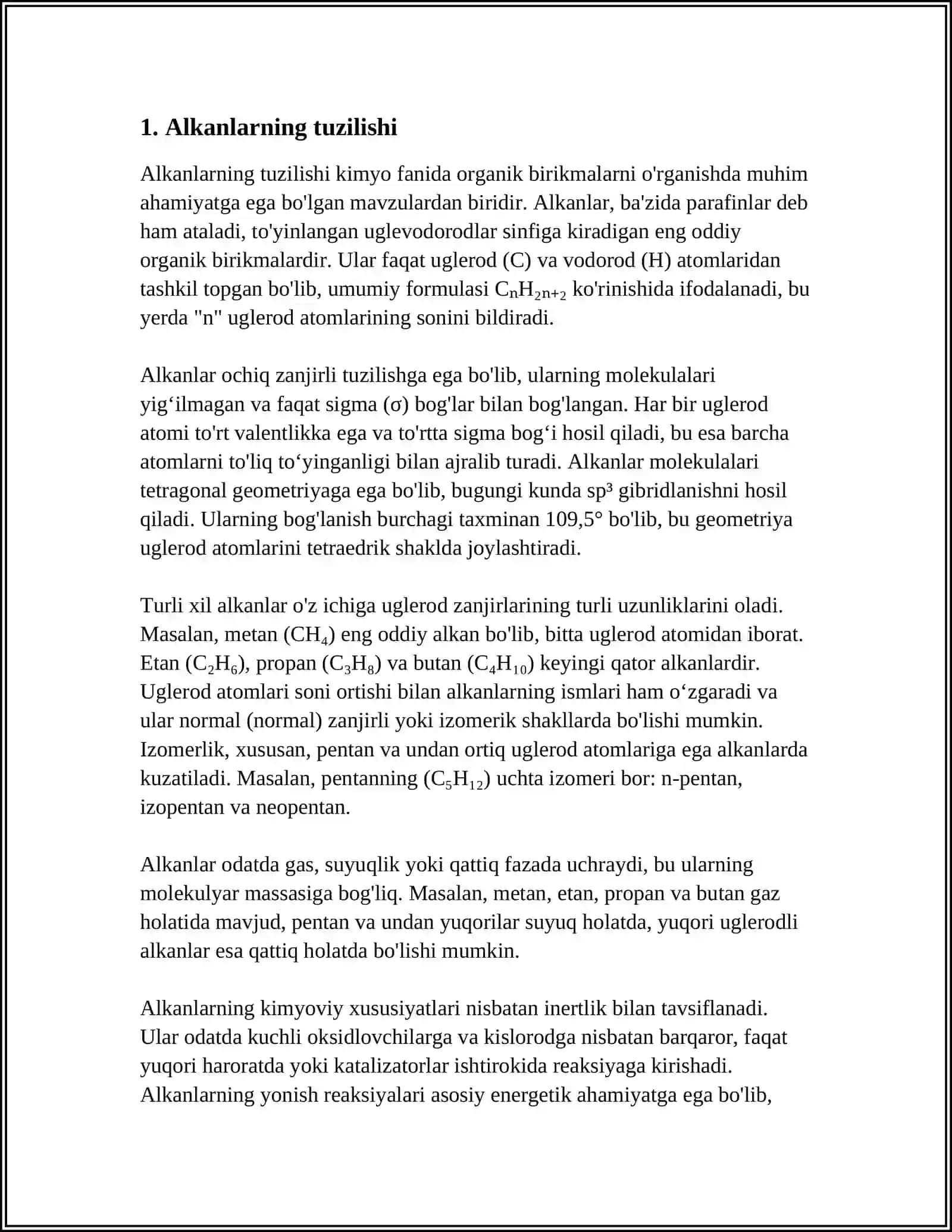 ALKANLAR, ALKENLAR VA IQ SPEKTRLARDAGI XARAKTERISTIK POLOSALAR 3