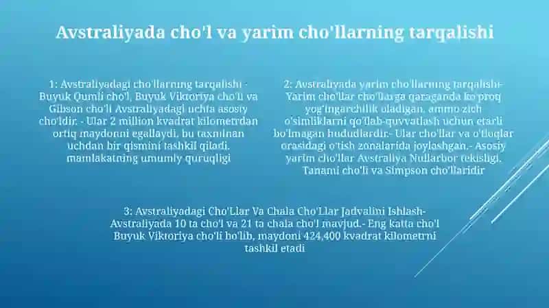 Avstraliyadagi Cho'Llar Va Chala Cho'LlarJadvaliniIshlash 3
