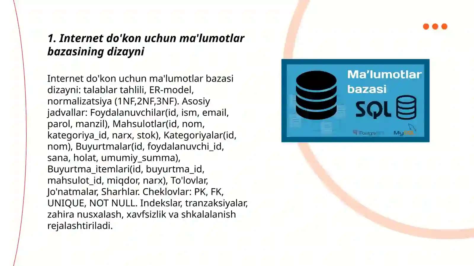 Internet do'kon uchun ma'lumotlar bazasi dizayni 3