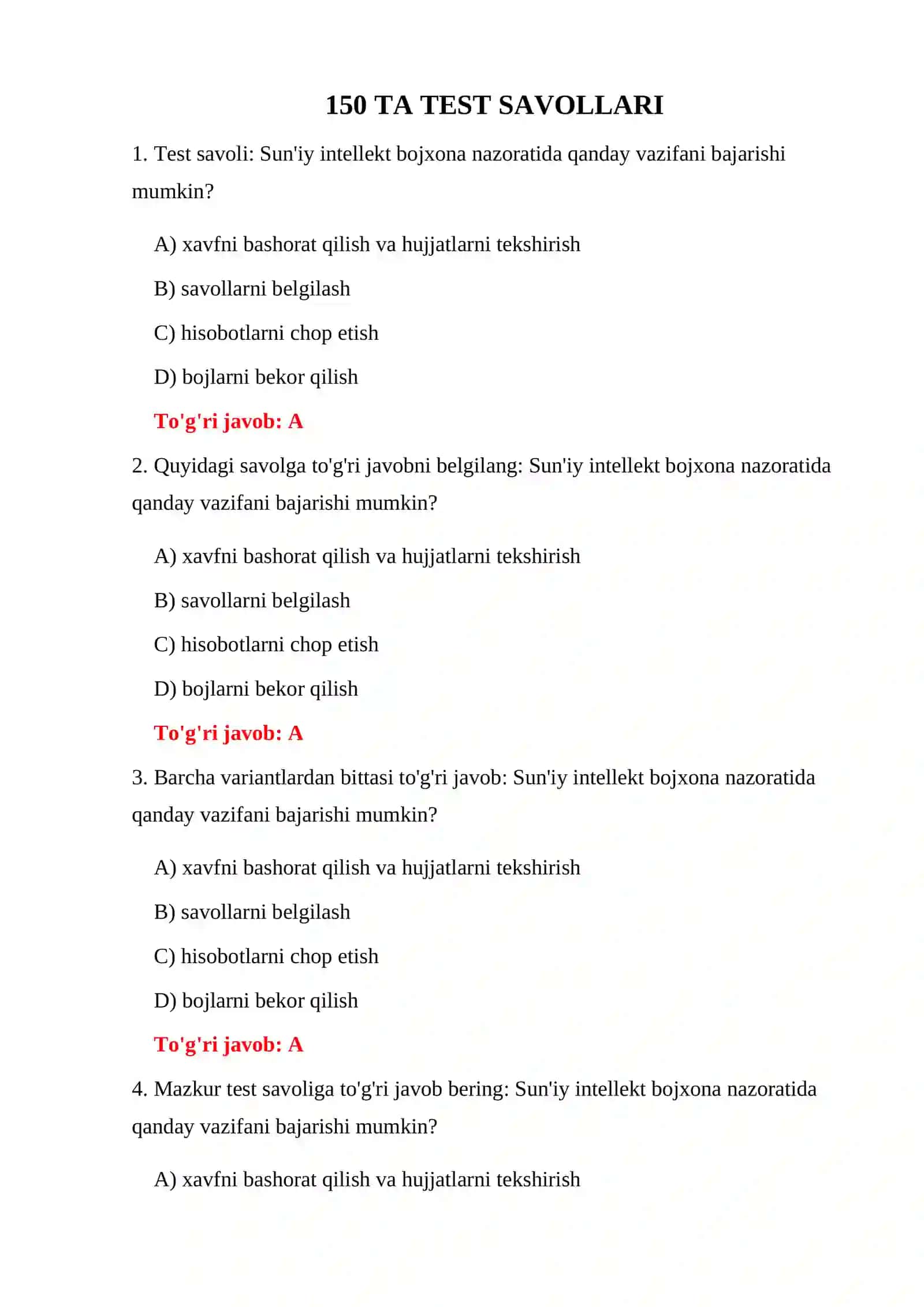 BOJXONA TESTLARI 2026 3