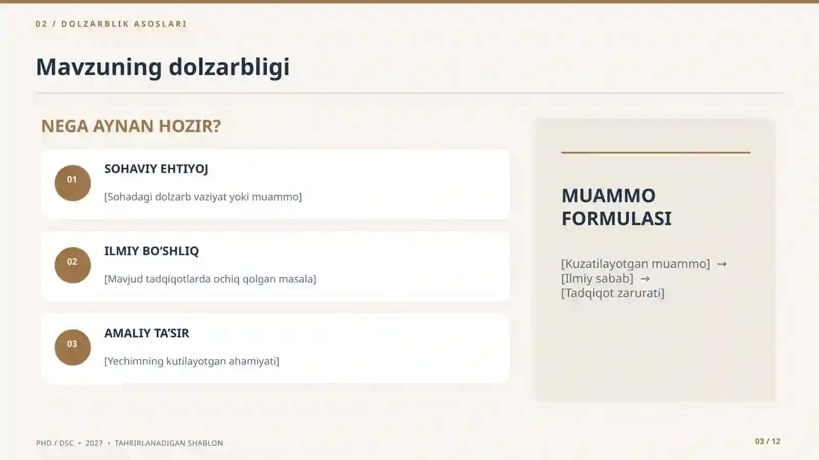 PhD / DSc tanlov taqdimoti uchun professional, tahrirlanadigan 12 slayd 3
