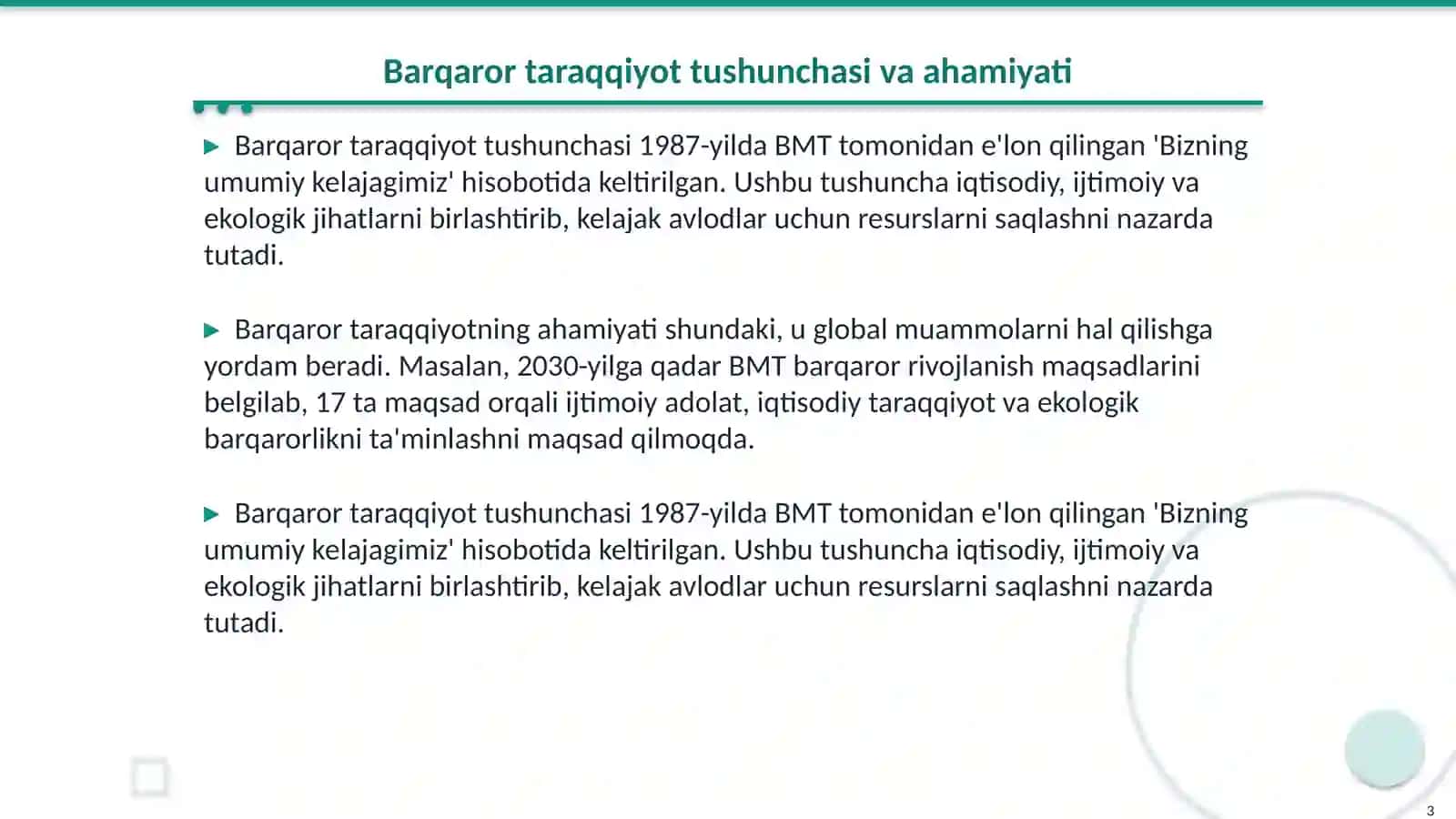 Barqaror taraqqiyot va tabiiy resurslardan oqilona foydalanish glabal muommolar yichimi 3
