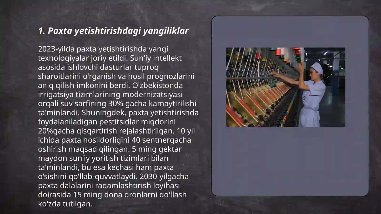 O'zbekistonda qishloq xo'jaligi va sanoat sohasidagi o'zgarishlar 3