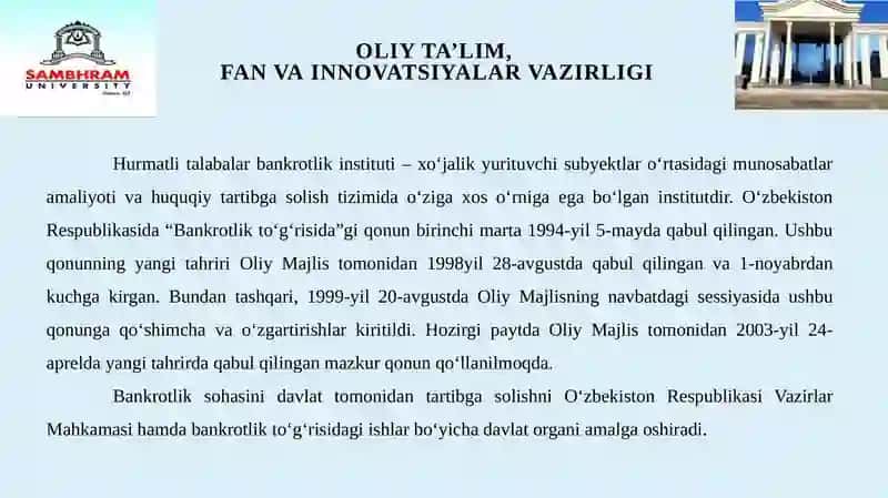 Biznes huquqi subyektlarning bankrotligi 3