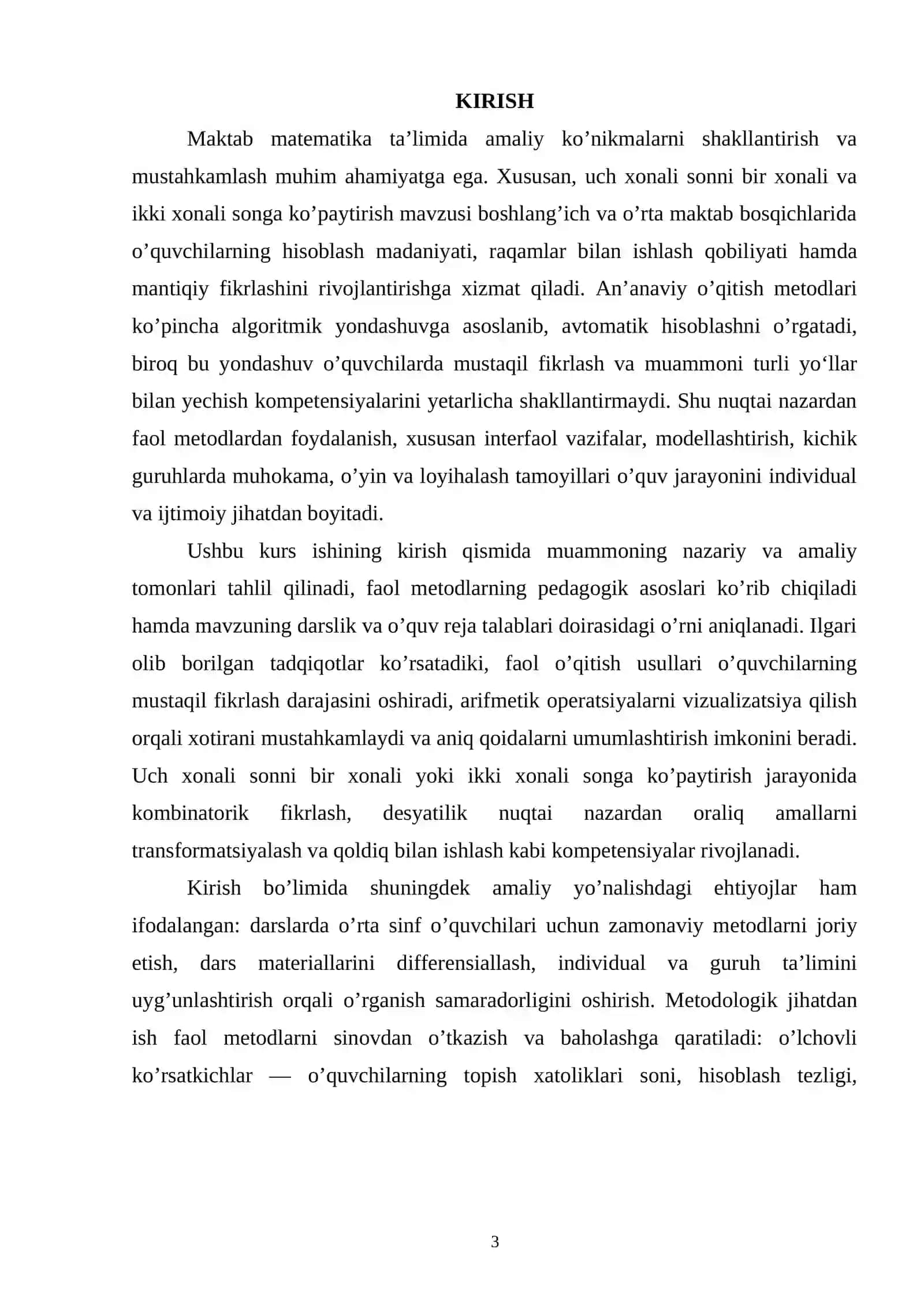 Mavzu tahlili: uch xonali sonni bir xonali va ikki xonali songa ko'paytirishning matematik va didaktik asoslari 3